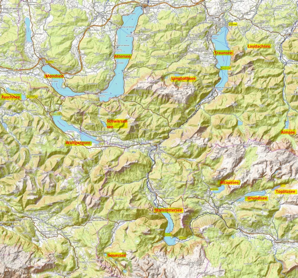 Salzkammergut Lakes map / Salzkammergut Seen Karte