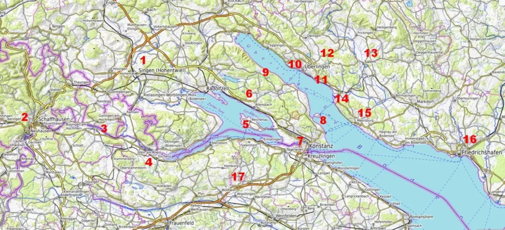 Lake Constance map of attractions / Bodensee Sehenswürdigkeiten Karte