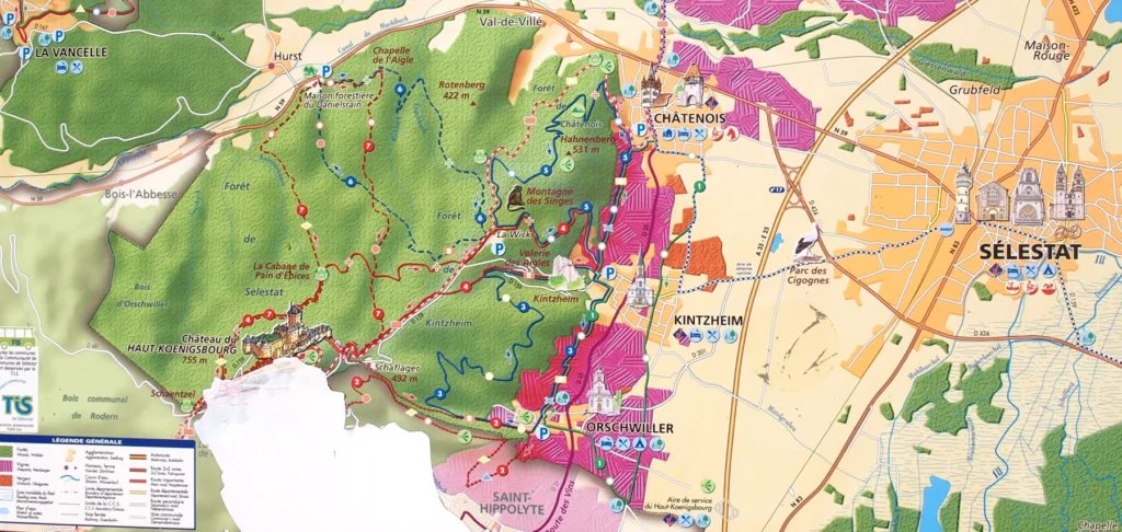 Selestat Koenigsbourg castle Monkey mountain Cigoland hiking map