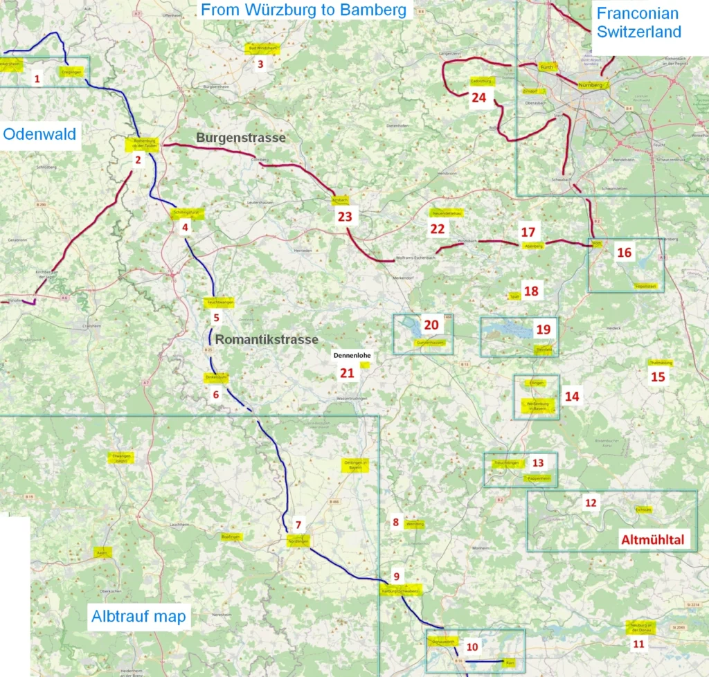 Romantic Franconia map / Romantisches Franken Karte Romantische Straße Burgenstraße