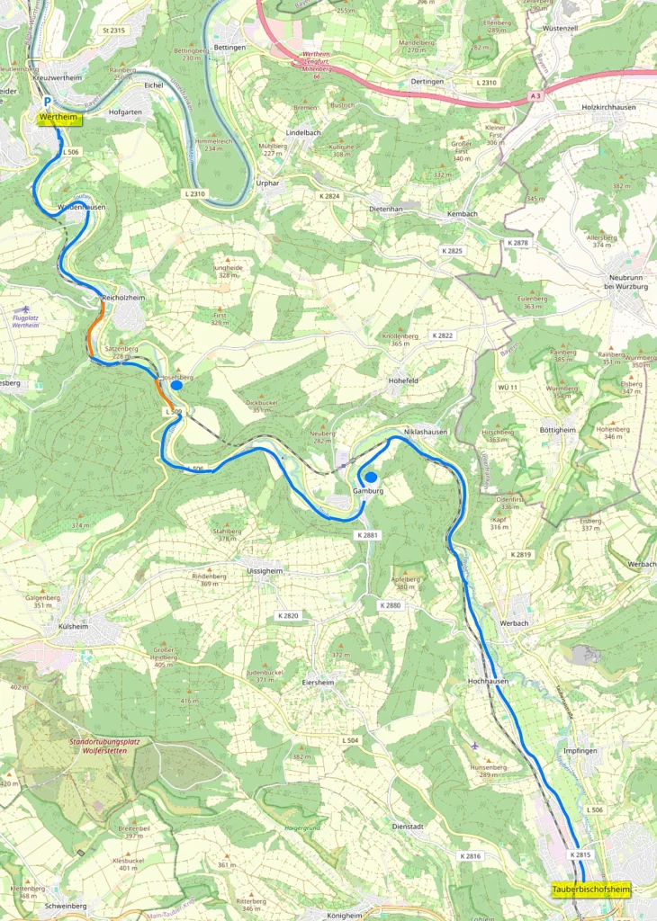 Taubertal Radweg Karte Tauber river valley cycling route map 