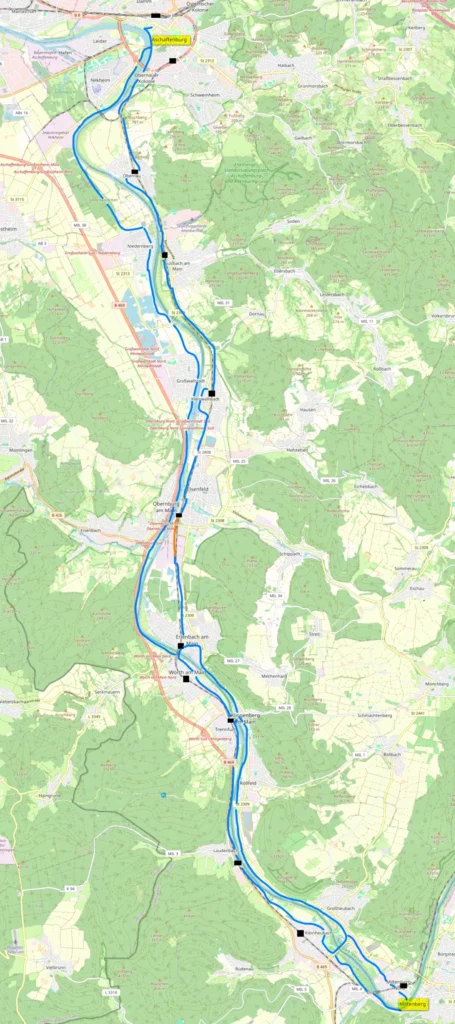 Main Radweg Karte Main cycling route map Miltenberg Aschaffenburg